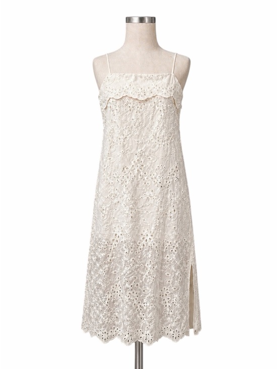 Karen Kane Dresses & Skirts - Karen Kane Cotton Eyelet Midi Dress Adjustable Straps Scalloped Hem Ivory M NWT
